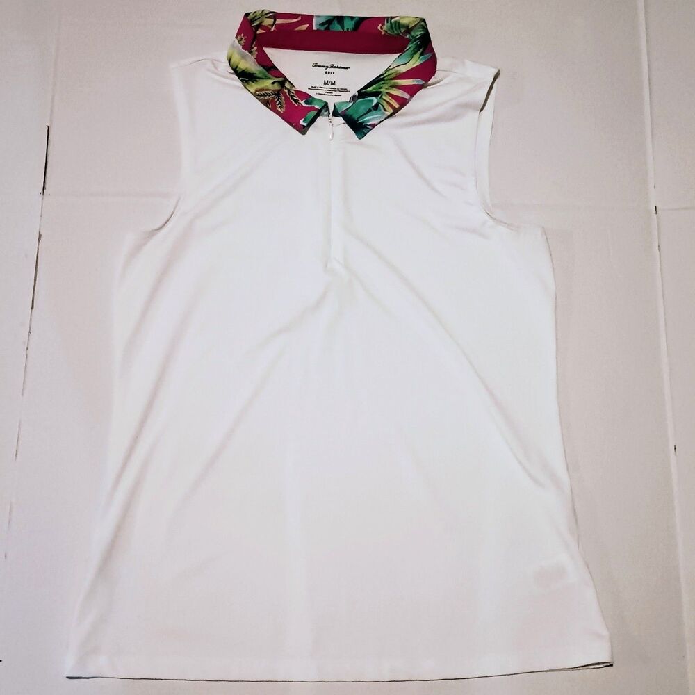 Tommy Bahama Active Golf Sleeveless Top-Medium-Contrast Collar-Quick Dry-SPF 50